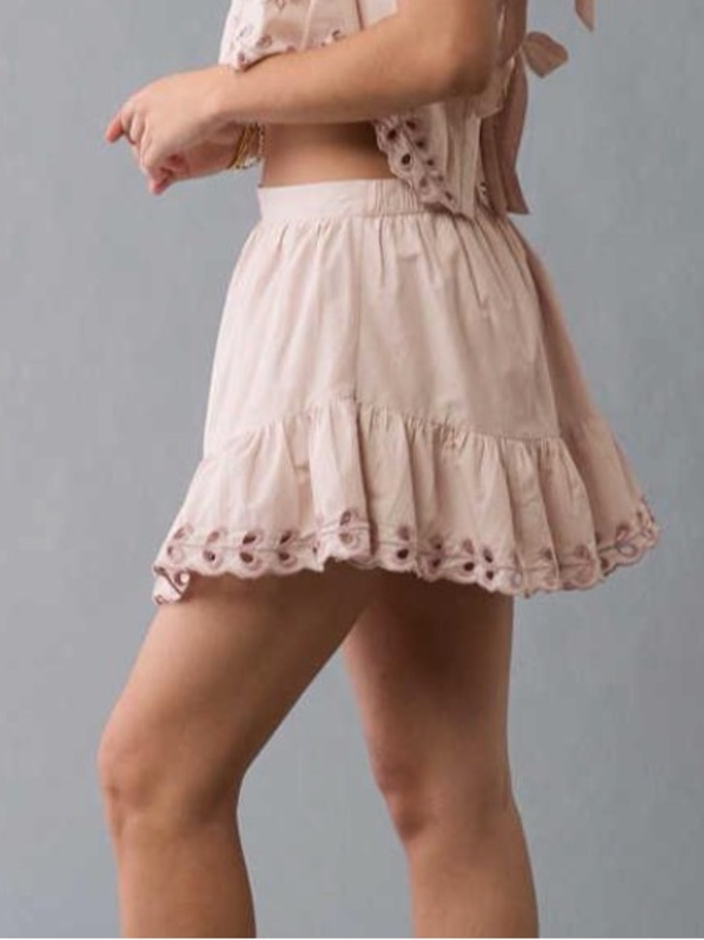 A&E Light Pink/Lavendar Ruffle Eyelet Mini Skirt